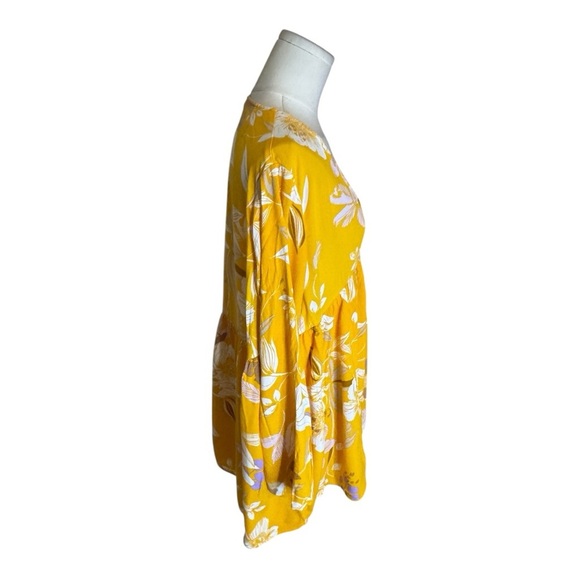 FREE PEOPLE FP Floral Yellow White Flowy Top Boho Size S Feminine Bell Sleeve - Picture 3 of 7